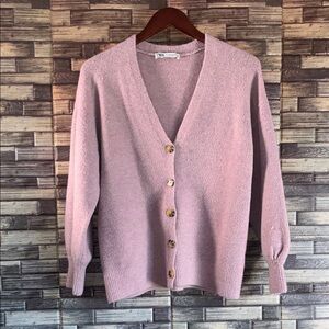 Used Small Zara Oversized Soft Pink Button-Up Cardigan
